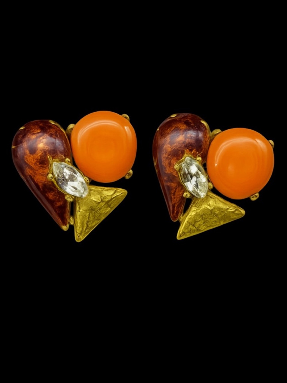 Christian Lacroix Vintage Orange and Gold Geometric Statement Earrings